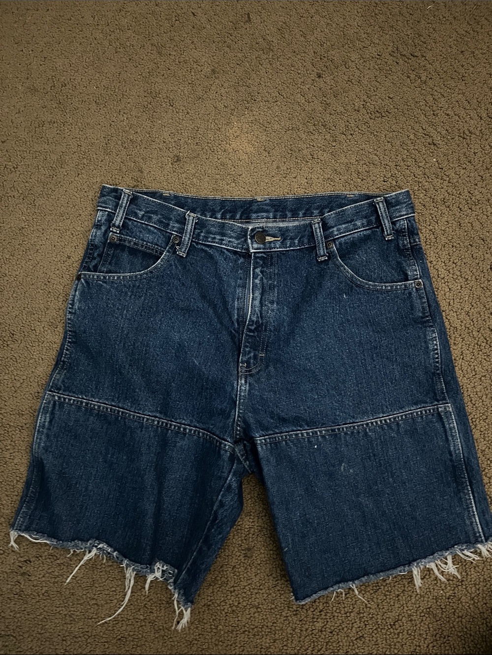 Dickies Dark Indigo Denim Carpenter Shorts with Frayed Hem